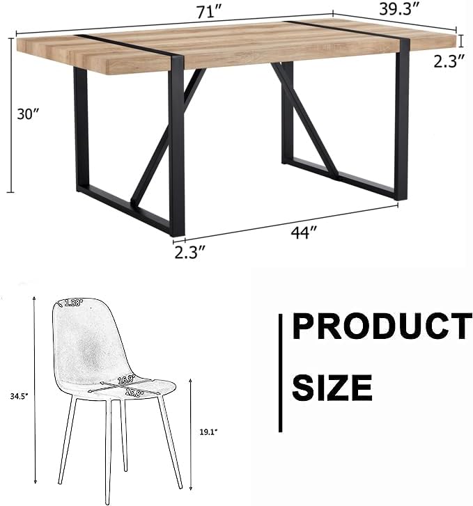 7 Piece Dining Table Set for 6,Modern 71'' Rectangle Wood Dining Table and Fabric Dining Chairs 6,Kitchen Table and Chairs for 6,Ideal for Kitchen Dining Room