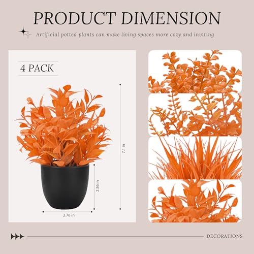Der Rose 4 Pack Fall Fake Plants in Black Pots, Autumn Home Decor Indoor