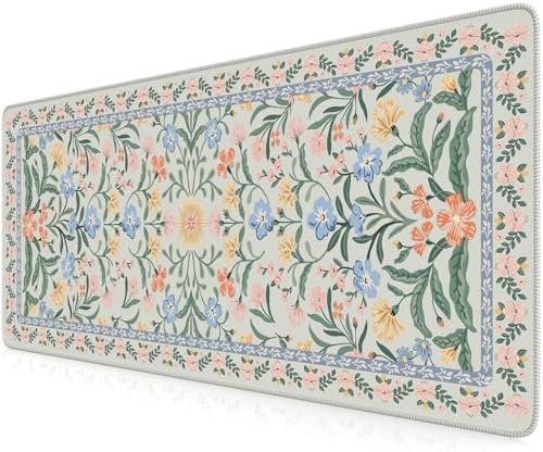 iCasso Aesthetic Desk Mat,31.5x11.8 Mouse Pads,Green Floral