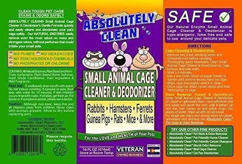 Absolutely Clean Amazing Small Animal Cage Cleaner, Just Spray/Wipe, Easily Removes Messes & Odors - Hamster Cages, Mice, Rat Cage, Guinea Pig Cage, Rabbit Cage, Ferret Cage, Dog Cage - USA Made