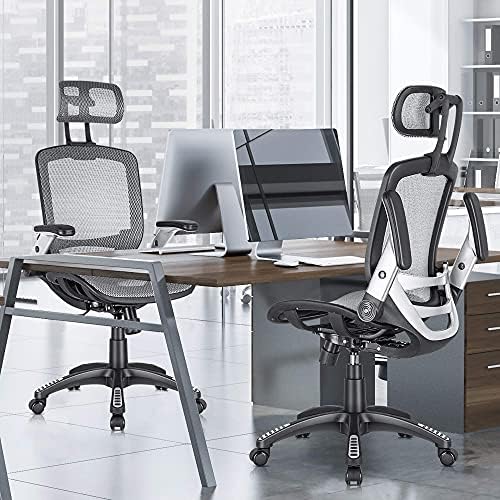 GABRYLLY Ergonomic Office Chair, High Back Home Desk Chair with Headrest, Flip-Up Arms, 90-120° Tilt Lock and Wide Cushion, Big and Tall Mesh Chairs for Man Woman, Grey Task Chair