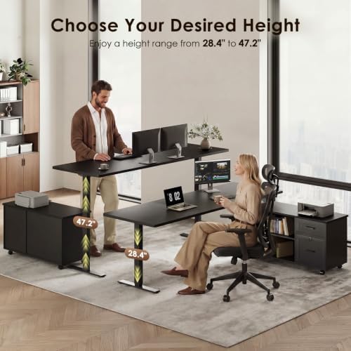 OffiGo 71 Inch L Shaped Electric Standing Desk with Cabinet Sets, Black