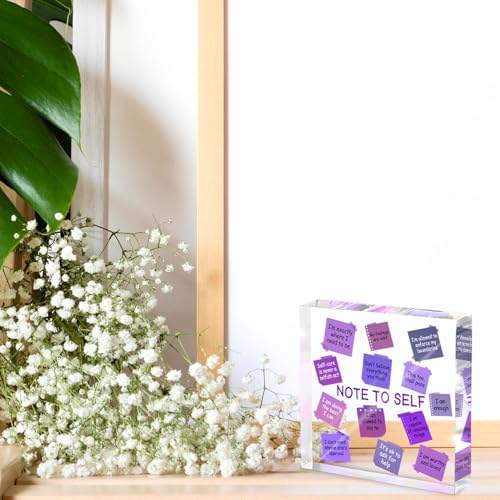 Daily Positive Energy Affirmation Acrylic Standee - 4x4 inch Purple Desktop Decoration, Uplifting and Durable Desk Decor for Office, Dorm, and Therapist Room, Gift for Daughter, Purple Decor for Desk