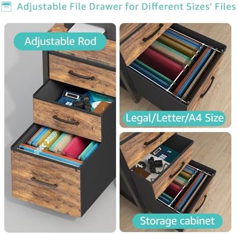 Lufeiya Computer Desk with Fabric File Drawers Cabinet, 55 Inch Reversible Home Office Desks with Filing Cabinet for Small Space, Study Writing Table PC Desks with Storage for Bedroom, Rustic Brown