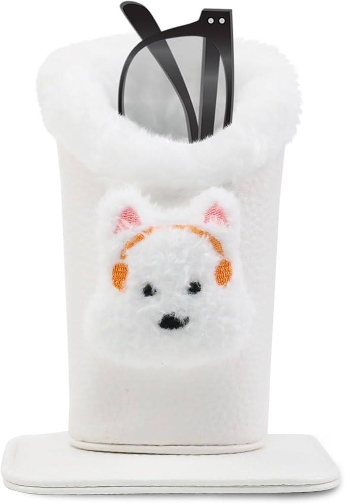 Plush Lined Eyeglasses Holder, Cute Magnetic PU Leather Glasses Stand Case for Women Men Kids