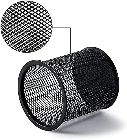 Amazon Basics Wire Mesh Pen Holder, Pencil Cup Desk Organizer for Stationery, Scissors, Office Caddy Storage, 3.7" x 3.3", Black