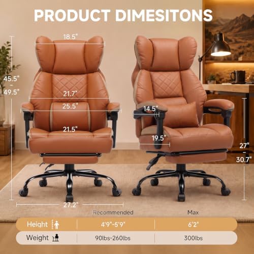 GTPLAYER Big&Tall Ergonomic Gaming Chair, Wide Spring Seat, Linkage Armrest,Brown