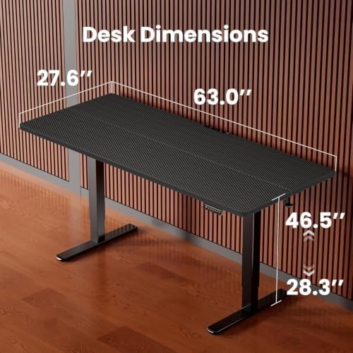ErGear Height Adjustable Electric Standing Desk, 63 x 28 Inches Sit Stand up Desk, Memory Computer Home Office Desk, Carbon Fiber Black