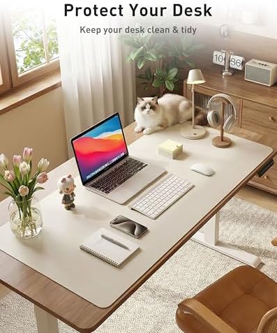Aothia Faux Leather Desk Mat - Large Mouse Pad, Non-Slip PU Leather Blotter, Waterproof Writing Surface for Office and Home (Off-White, 42" x 17")