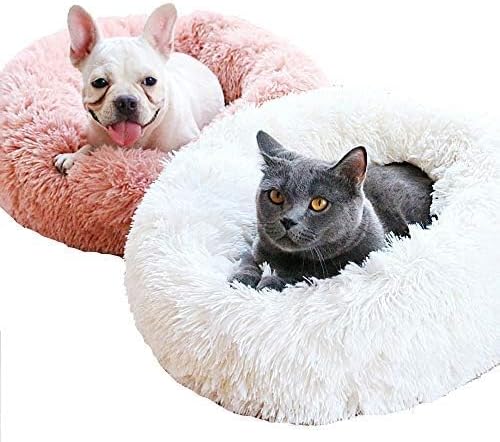Dog Bed for Small Dogs & Cats, 24 Inch Medium Fluffy Washable Donut Bed | Plush Puppy Bed and Cat Bed for Pets up to 25 lb, High-Loft Polyester Fill with Water-Resistant Non-Skid Base for Indoor Use