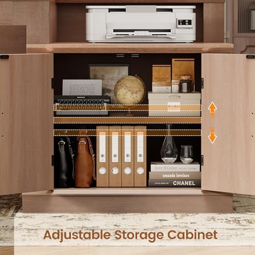 SEDETA Farmhouse 70.9" Executive Desk, Home Office Desk with File Drawers and Storage Cabinet, Computer Desk with Power Outlet for Home Office, Work Study Writing, Oak