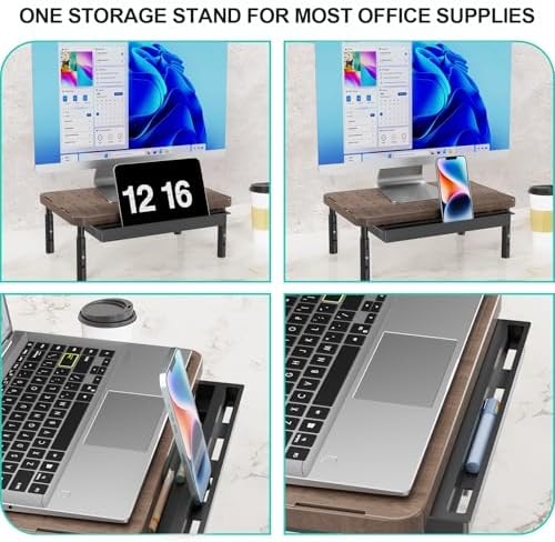 WALI Plastic Computer Monitor Stand with Storage, Adjustable Laptop Riser