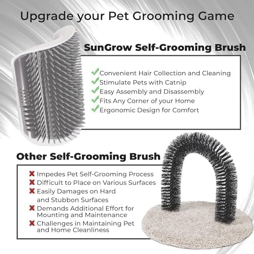 SunGrow Self-Grooming Brush for Ferrets & Cats, Light Gray Self Massager, Mountable to Corners and Flat Surfaces, Includes Brush, Catnip, Screws and Adhesive Tape (2 Pieces)