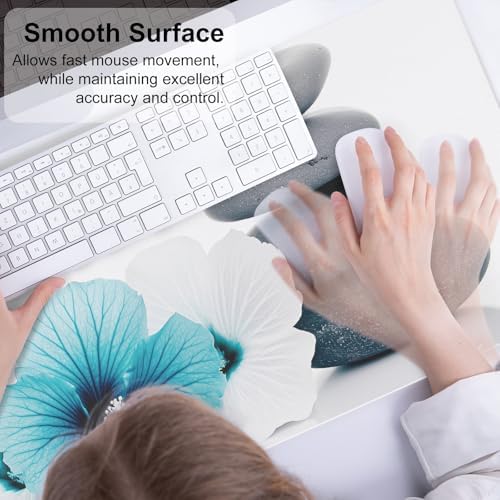 QiyI PU Leather Large Mouse Pad, 31.5" x 15.7", Pebbles Flowers