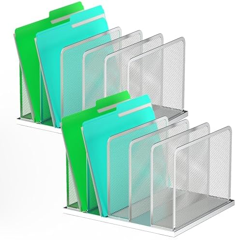 Kuntine.B 5-Section Upright Desk File Organizer Silver 2 Pack