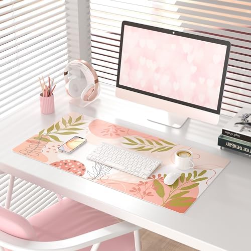 QiyI PU Leather Large Mouse Pad, 31.5" x 15.7", Minimalist Pink