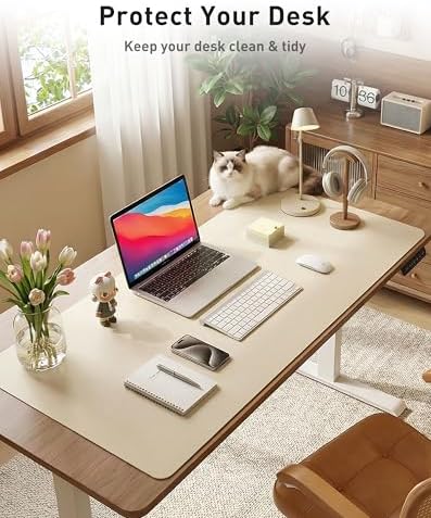 Aothia Faux Leather Desk Mat - Large Mouse Pad, Non-Slip PU Leather Blotter, Waterproof Writing Surface for Office and Home (Beige, 42" x 17")