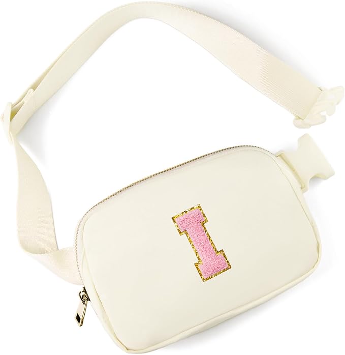 Gitus Personalized Gifts Birthday Gifts for Girls Fanny Pack Cross Body Bags with Initial Letter Preppy Stuff Gifts for Her Girlfriend Wife Sister Friends Mom (Ivory-I)