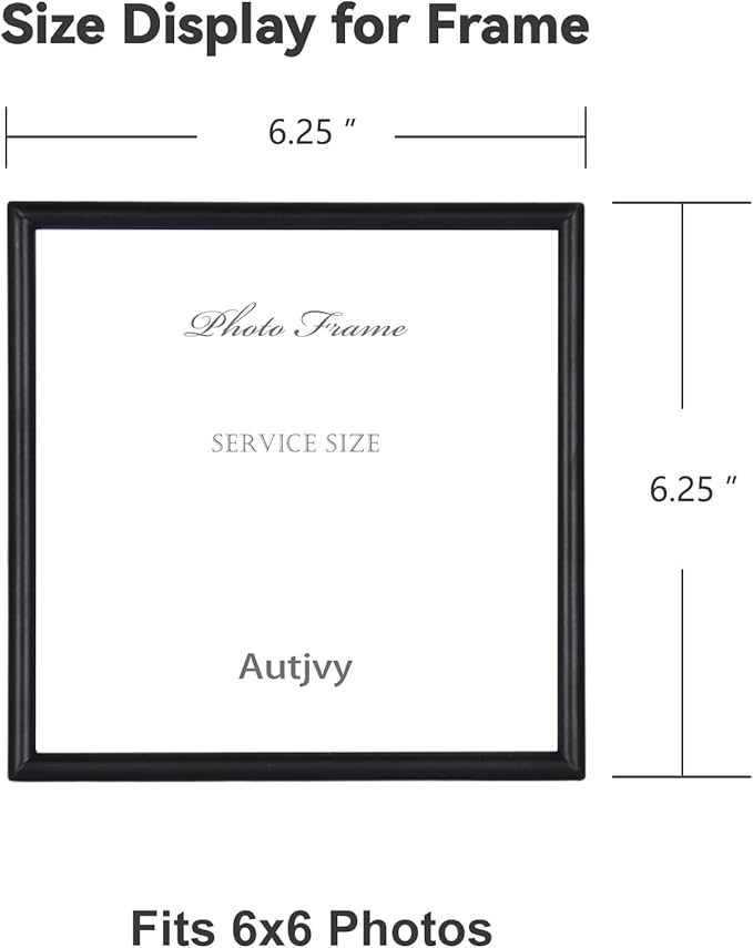 6x6 Picture Frame Set of 2, Black Modern Simple Thin Aluminum Metal Square Photo Frame with HD Glass, Display for Tabletop and Wall, 2 Pack