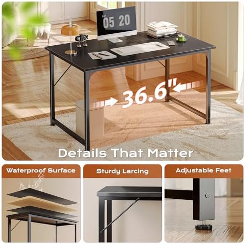 PRAISUN 40 X 24 Inch Computer Desk with Deeper Desktop, Gaming Office Writing Work Desk for Home Office, Study, Bedroom, Work from Home Desk, Metal Frame, Black