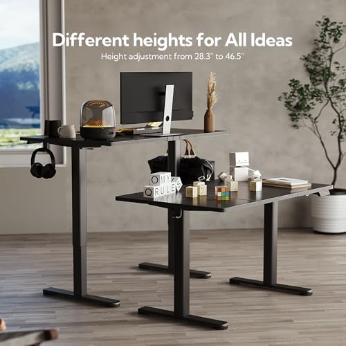 Claiks Electric Height Adjustable Standing Desk, 63x24 Inch, Black