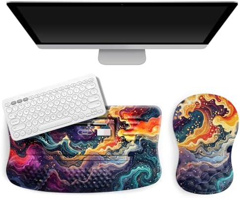 2-in-1 Set, Ergonomic Keyboard Stand with Wrist Rest and Mouse Pad with Wrist Support, Memory Foam for Carpal Tunnel Pain Relief, Improves Wrist Typing Posture, Starry Sky
