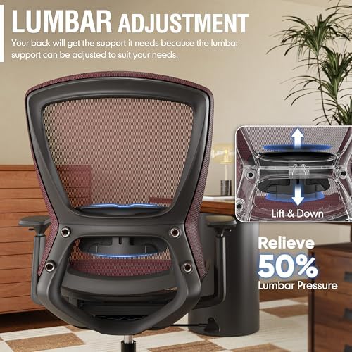 ELABEST Mesh Office Chair,Ergonomic Computer Desk Chair,Sturdy Task Chair- Adjustable Lumbar Support & Armrests,Tilt Function,Comfort Wide Seat,Swivel Home Office Chair (Red)