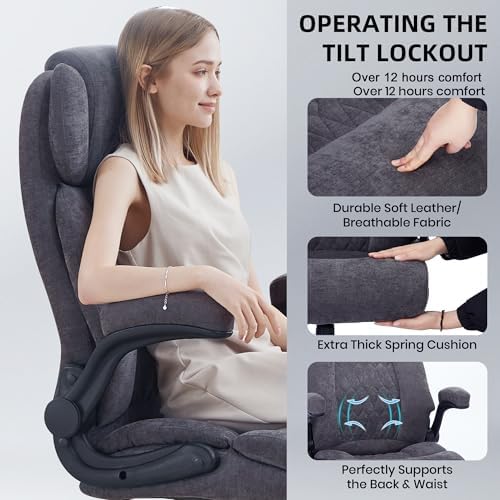 500lbs Big and Tall Office Chair Adjustable Lumbar Support for Back Pain, Extra Wide Seat Executive Office Chair Thick Armrest Pad, Heavy Duty Base&Upgraded Wheels, Ergonomic Desk Chair
