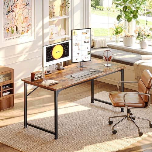 PRAISUN 47 Inch Computer Desk, Office Desk, Spacious Desktop, Rustic Brown