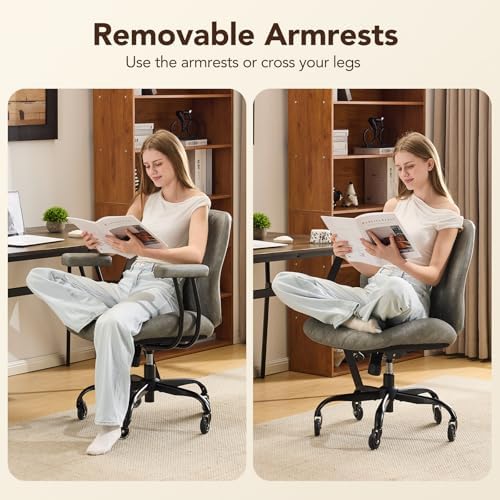 YFO Modern Ergonomic Office Desk Chair, Grey Leather with Lumbar Support, Adjustable Height, Swivel, Armrests, for Office, Gaming, Reading, Relaxing
