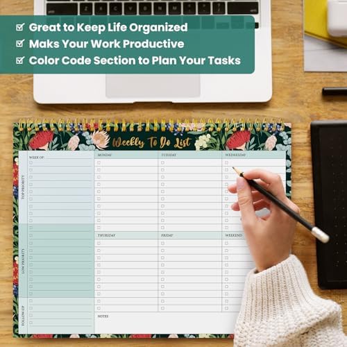 Weekly To Do List Notepad with 52 Undated Sheets（8.5"×11"）- Undated Weekly Planner Notepad for Office Desk Accessories and Supplies - Sage Blossom