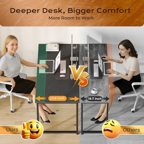 PRAISUN 40 X 24 Inch Computer Desk with Deeper Desktop, Gaming Office Writing Work Desk for Home Office, Study, Bedroom, Work from Home Desk, Metal Frame, Black