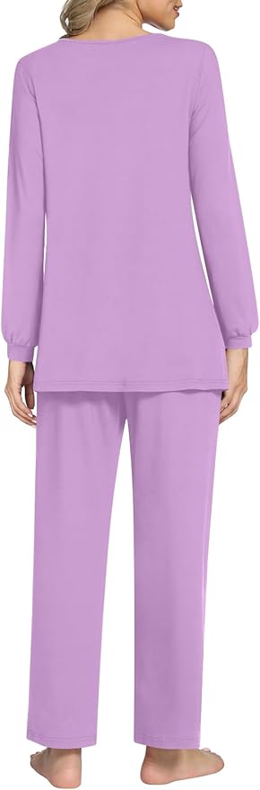 Anyally Women's Plus Size Pajama Sets Ladies Fall Pjs 2 Pieces Lounge Outfits V Neck Long Sleeves Sleepwear with Pockets