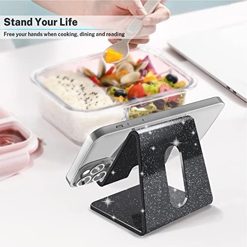 Crpich Acrylic Cell Phone Stand, Portable Phone Holder, Phone Stand for Desk, Compatible with Phone16 15 14 13 12 Pro Max Mini 11 Xr 8 Plus SE, Switch, Android Smartphone, Pad, Tablet, Glitter Black