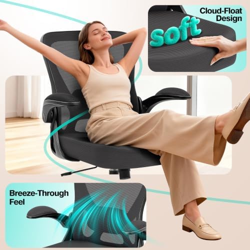 AreShark Office Chair - Ergonomic Breathable Mesh Desk Chair with Adjustable Lumbar Support and Flip-up Armrests - Executive High Back Rolling Swivel Comfortable Computer Gaming Chair for Home Office