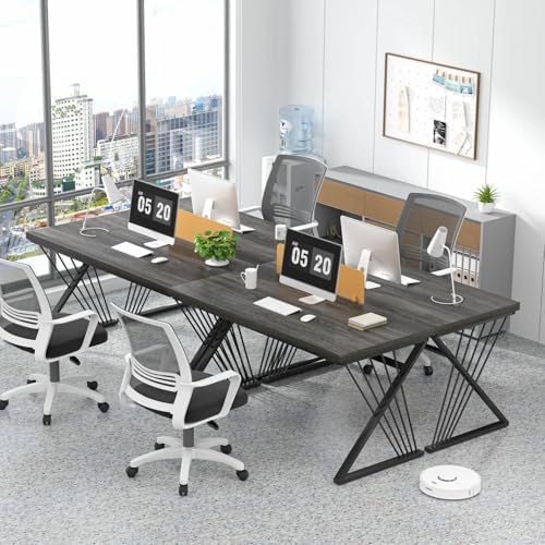 FOLUBAN Modern Home Office Desk, Rustic Wood and Metal Computer Desk, Writing Study Gaming Table PC Desks for Living Room Bedroom, Industrial Dark Gray, 53 inch