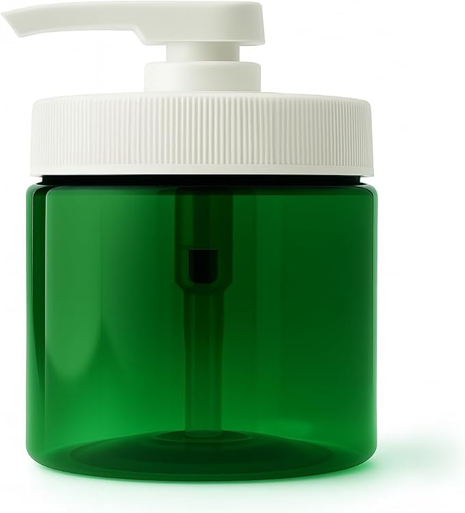 Royal Massage 16oz Refillable Pump Jar with Locking Dip Tube Dispenser – BPA-Free Plastic Container for Massage Oils, Lotions, Creams – Ribbed Lid Wide-Mouth Jar – Durable & Reusable (Green/White, 12)