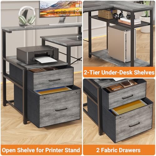 Aheaplus L Shaped Desk with File Drawer, Reversible L Shaped Gaming Desk
