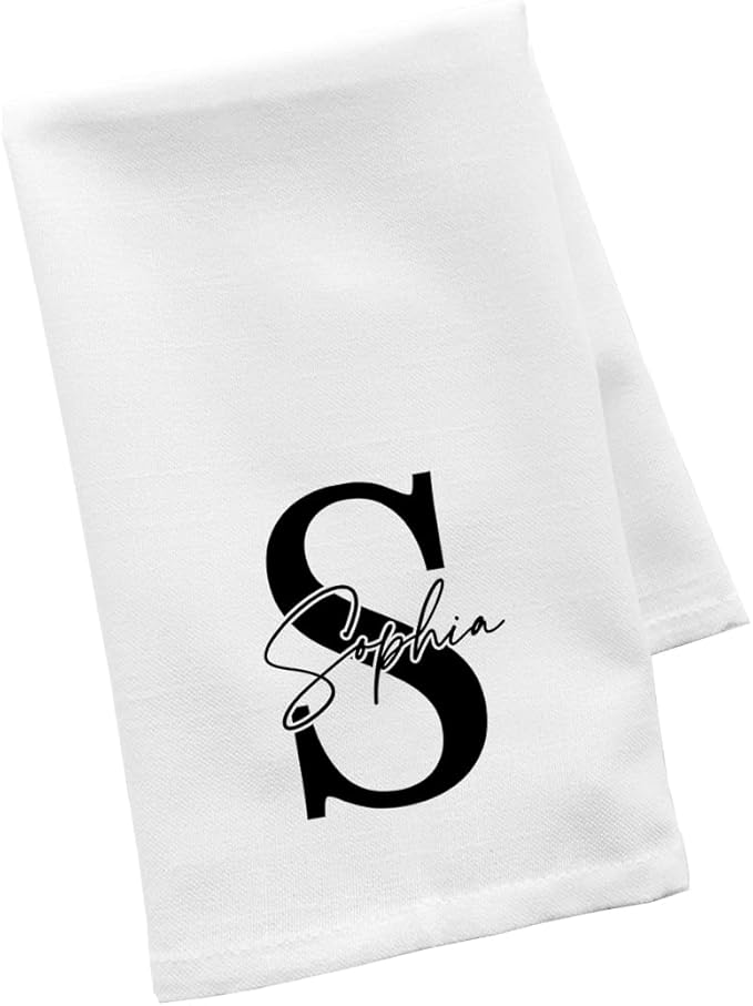 Andaz Press Personalized Kitchen Towel, Flour Sack Tea Towel, Monogram Initial Name Custom Kitchen Gifts Birthday for Mom Daughter, Grandma Wedding Housewarming Gift for Couples