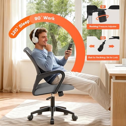 BestOffice Ergonomic Office Chair | Mid-Back Swivel Desk Chair | Grey