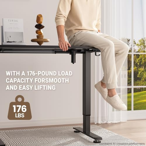 Veken 47.2 Inch Large Electric Standing Desk, Gaming Table, Black