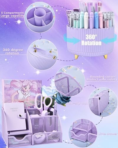 LXEVIHK Purple Desk Accessories 21-Piece Office Supplies Gift Set for Women