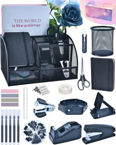 LXEVIHK Black Desk Accessories 23-Piece Office Supplies Gift Set