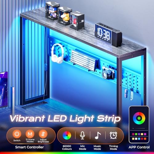 PRAISUN L Shaped Gaming Desk with LED Lights & Power Outlets
