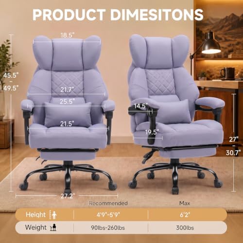 GTPLAYER Big&Tall Ergonomic Gaming Chair, Wide Spring Seat, Linkage Armrest,Purple