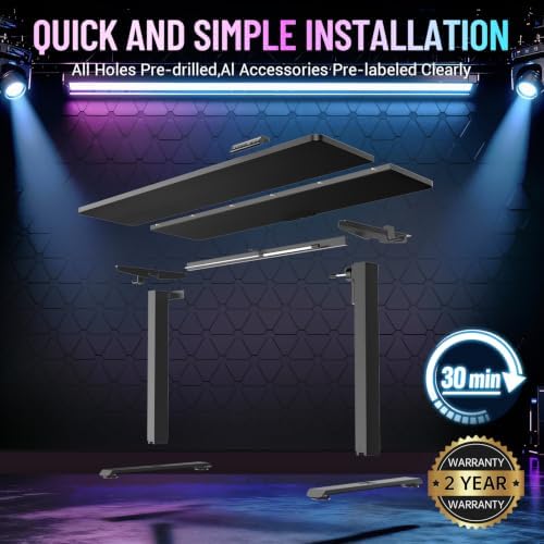 Veken 55 Inch Large Electric Standing Desk, Gaming Table, Black