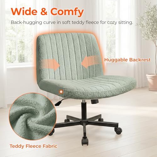 Orange Factory Criss Cross Chair with Wheels, Wide Vanity Seat, Green Teddy