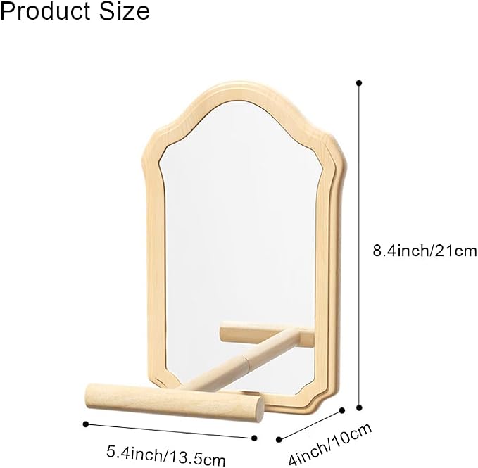 Bird Mirror with Wooden Perch for Parakeet, 21cm Bird Toy for Cage | 21cm Large Wooden Bird Mirror. Reflective Mirror with Perch for Parakeets, Cockatiels, Lovebirds, Great Bird Cage Accessory.