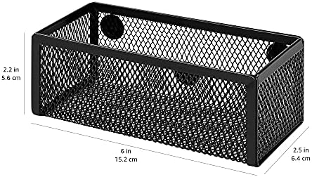 Amazon Basics Magnetic Storage Baskets, Mesh Organizers for Office Supplies and Workspace, 6" x 2.5" x 2.2", Black, 3-Pack