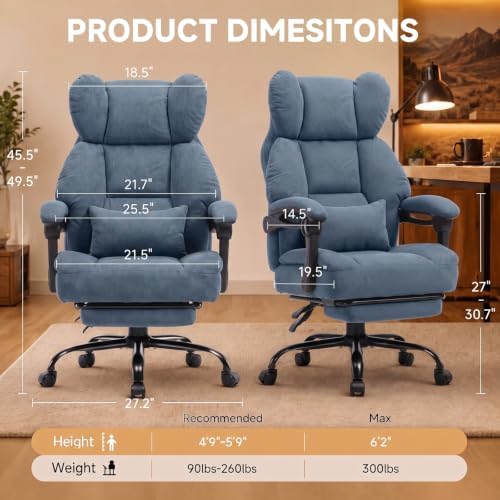 GTPLAYER Big&Tall Ergonomic Gaming Chair, Wide Spring Seat, Linkage Armrest,Blue